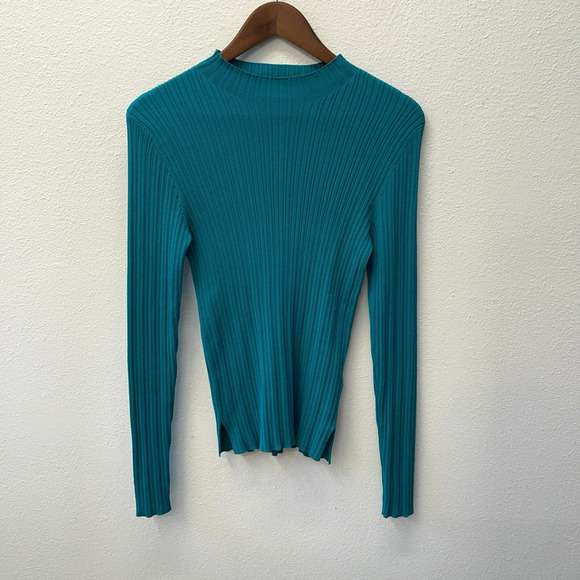 Azul by Moussy Ribbed Sweater Top Womens Size M Teal Blue Pullover Mock Neck - Picture 1 of 8